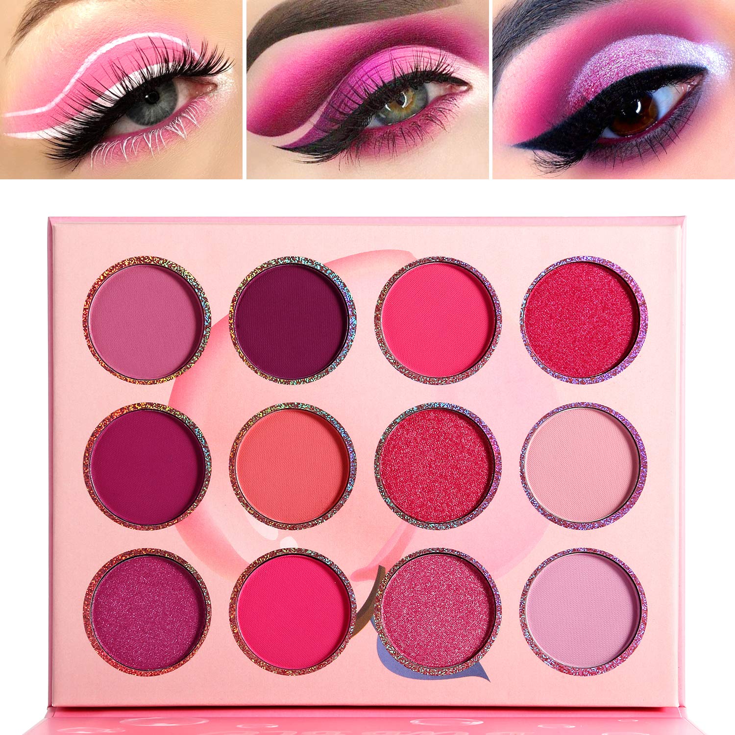 Pink Purple Eyeshadow Palette Makeup 12 Colors, Pigmented Matte